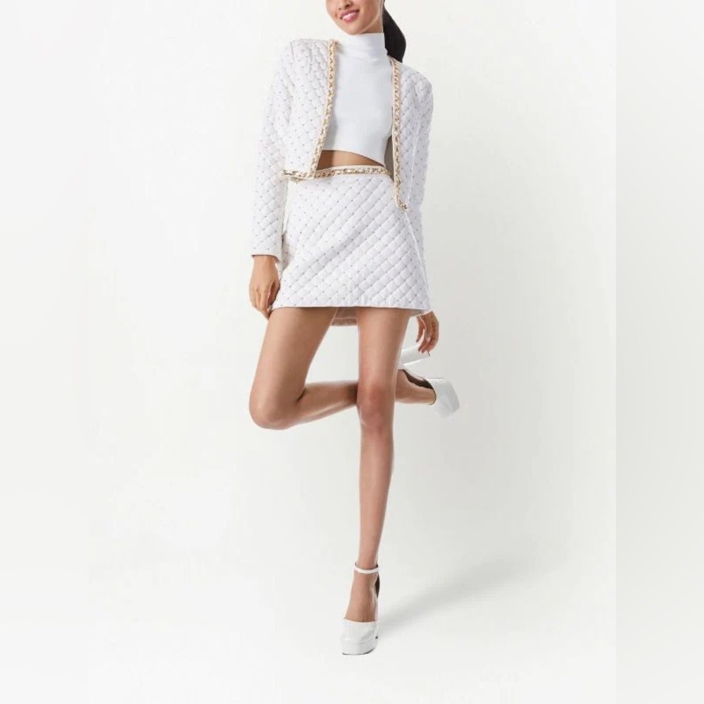 NWT Alice + Olivia Riely Quilted Vegan Leather Studded  w/ Chain Accent Skirt 6